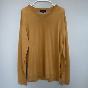 Hart Schaffner Marx Mens Merino Wool Pullover V-Neck Sweater S L Mustard Yellow